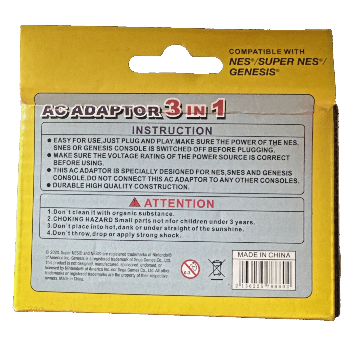 AC Adapter 3 In 1 NES, SNES And Genesis! - Black - Nexum Cards and More!