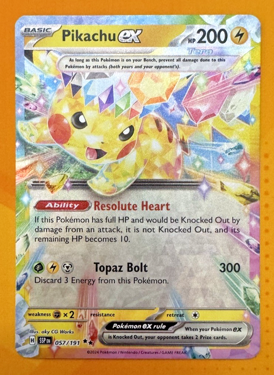 Pikachu ex 057/191 Sv08: Surging Sparks Holo TCG CCG Pokemon Double rare - Nexum Cards and More!